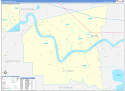 St. JamesParish (County), LA Wall Map Zip Code Basic Style 2023